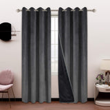 Plain Velvet Eyelet Curtains With black lining - Charcoal Grey - DecorStudio - PLAIN DYED CURTAINS