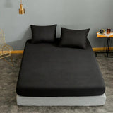 Solid Dyed Cotton Fitted Sheet with pillow covers- Pure Black