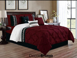 Artistically Embroidered Pintuck Maroon Duvet Covers Set