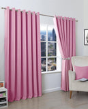 Pack of 2 Plain Dyed Eyelet Curtains with linning - Pink