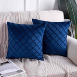 Pack of 2 Blue Velvet Cross pleated Cushion Cover