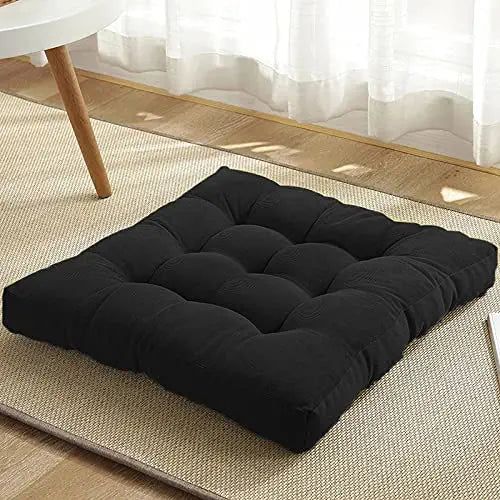 Pack of 2 Filled Square Shape Floor Cushions - Black - DecorStudio -