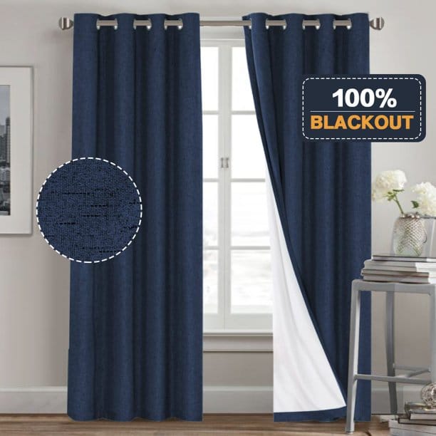 Pack of 2 Luxury Plain Jute Eyelet Curtains With linning - Navy blue - DecorStudio - PLAIN DYED CURTAINS