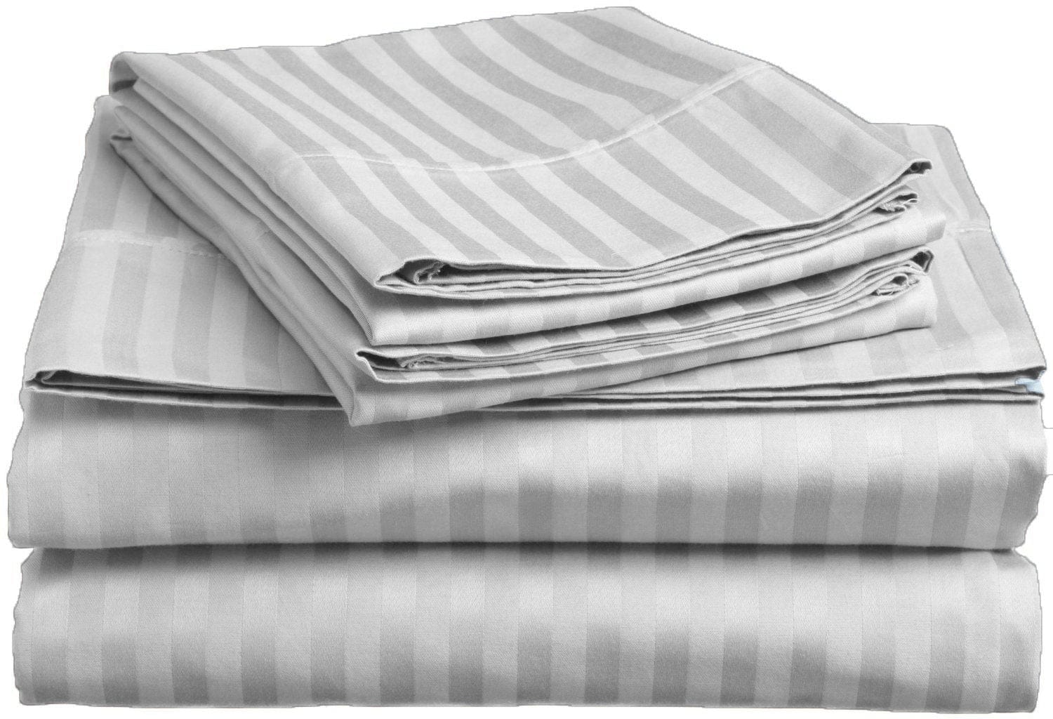 Satin Stripe Fitted Sheet with pillow covers- Light grey - DecorStudio - Fitted Sheet