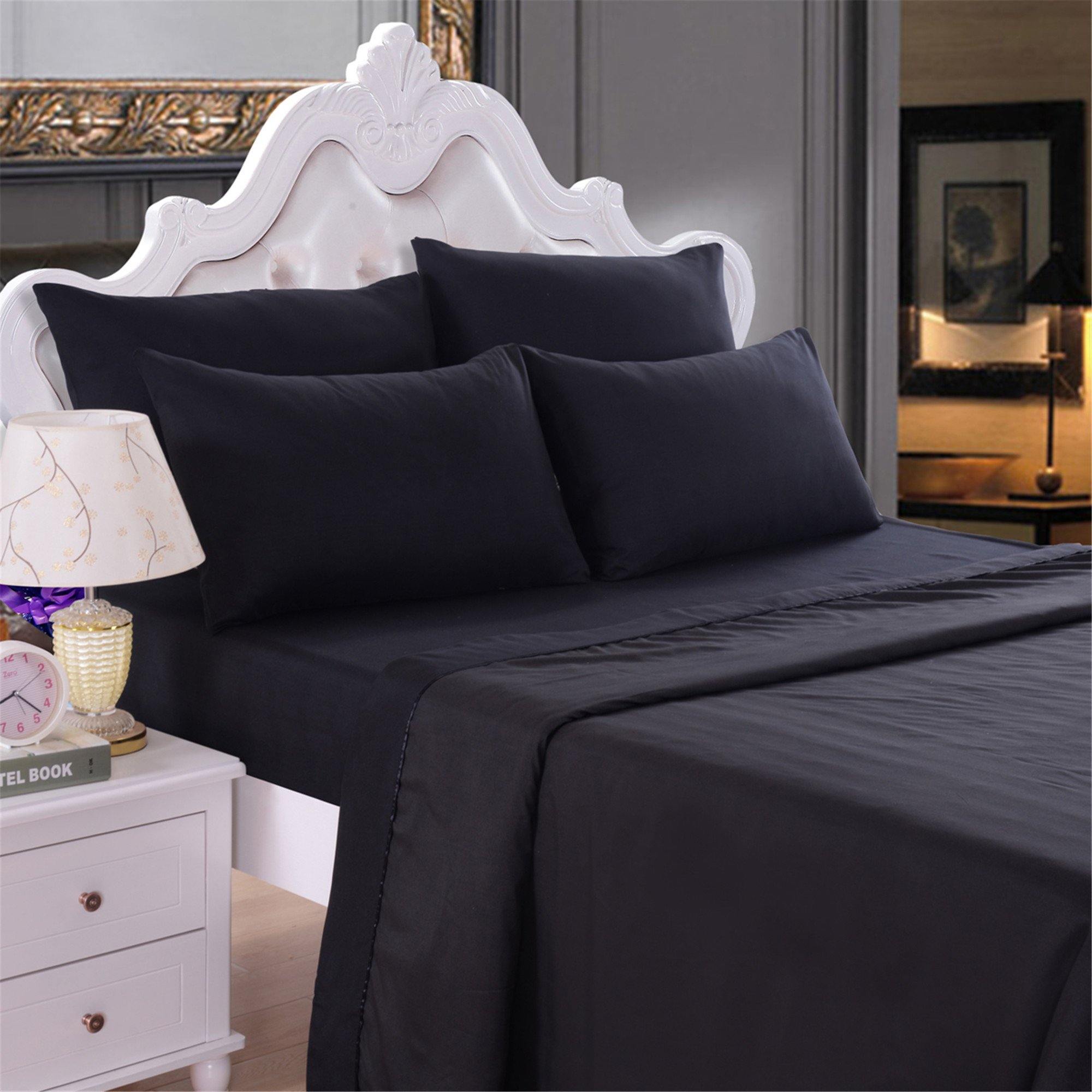 Plain Pure Black Bedsheet with 4 pillow covers - DecorStudio - Bedsheet