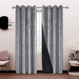 Plain Velvet Eyelet Curtains With black lining - Light grey - DecorStudio - PLAIN DYED CURTAINS