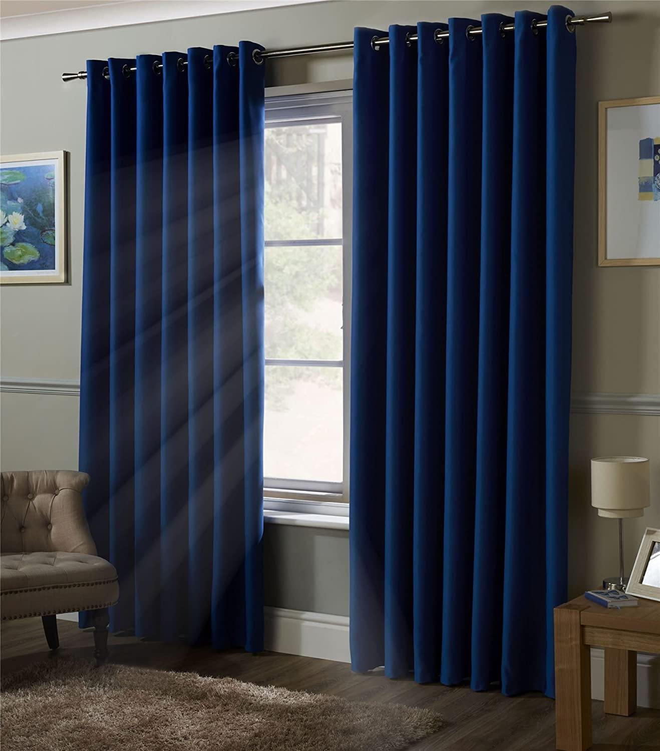 Pack of 2 Plain Dyed Eyelet Curtains With linning - Blue - DecorStudio - PLAIN DYED CURTAINS
