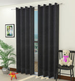 Pack of 2 Luxury Plain Jute Eyelet Curtains With linning - Black - DecorStudio - PLAIN DYED CURTAINS