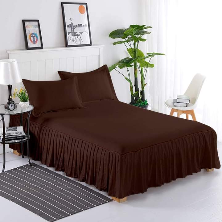 Chocolate brown Frill Bedsheet with 2 Sham pillow covers - DecorStudio - Bedsheet