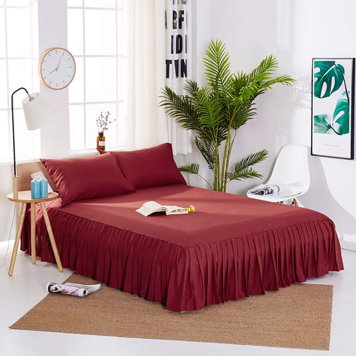 Maroon Frill Bedsheet with 2 Sham pillow covers - DecorStudio - Bedsheet