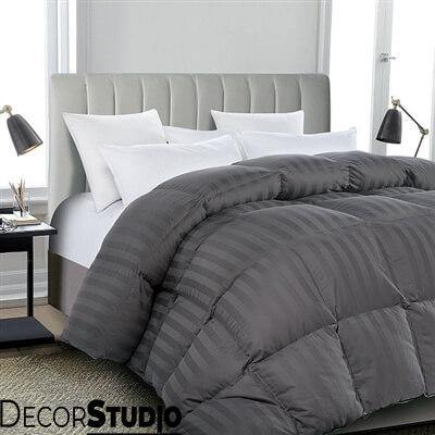 Charcoal Grey Satin stripe Summer Comforter-1 Piece - DecorStudio - comforter