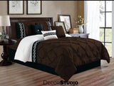 Artistically Embroidered Pintuck chocolate brown Duvet Covers Set - 8 Pieces - DecorStudio -