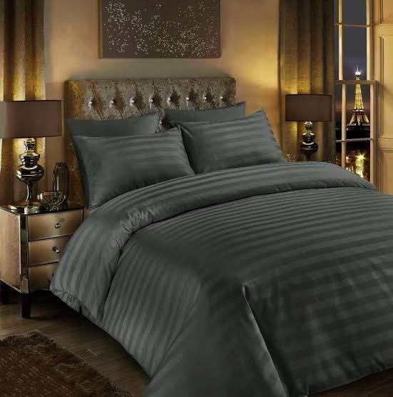 Luxury Charcoal grey Satin Stripe Duvet Set - 6 Pieces - DecorStudio - Duvet Cover