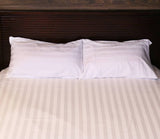 Satin Stripe Bedsheet with pillow covers- White - DecorStudio - Fitted Sheet