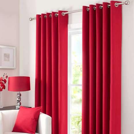 Pack of 2 Plain Dyed Eyelet Curtains with linning - Red - DecorStudio - PLAIN DYED CURTAINS