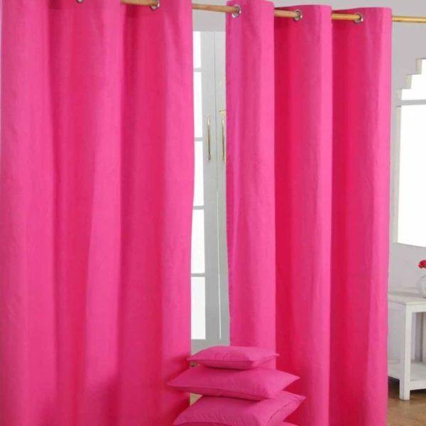 Pack of 2 Plain Dyed Eyelet Curtains with linning - Shocking Pink - DecorStudio - PLAIN DYED CURTAINS