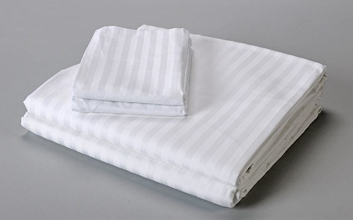 Satin Stripe Fitted Sheet with pillow covers- White - ii - DecorStudio - Fitted Sheet