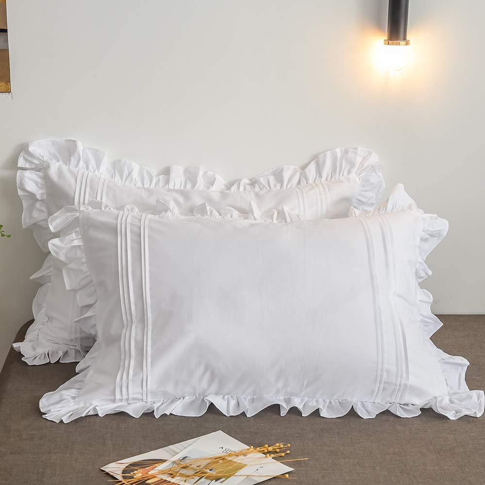 White with Ruffles & Pleating Duvet Lace Set - 5 Pieces - DecorStudio -