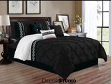 Artistically Embroidered Pintuck Black Duvet Covers Set