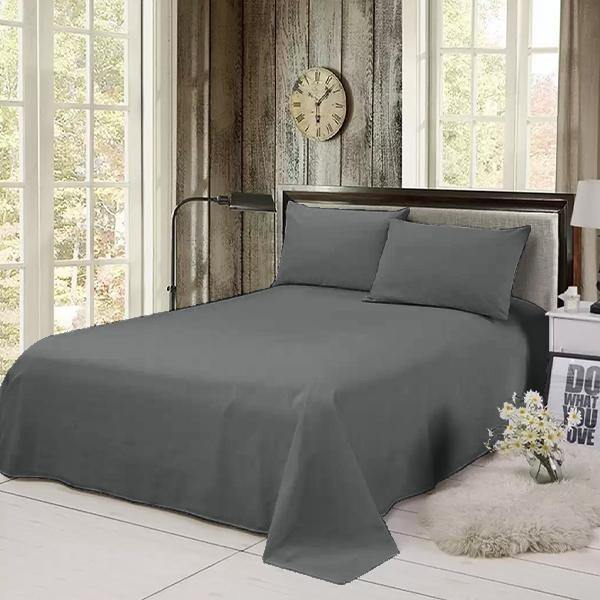 Cotton Satin Plain Bedsheet Set - 3 Pieces - Charcoal Grey - DecorStudio -