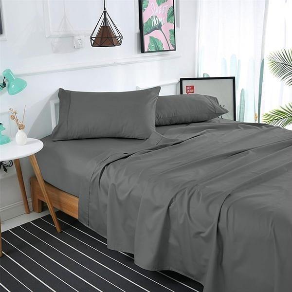 Cotton Satin Plain Bedsheet Set - 3 Pieces - Charcoal Grey - DecorStudio -