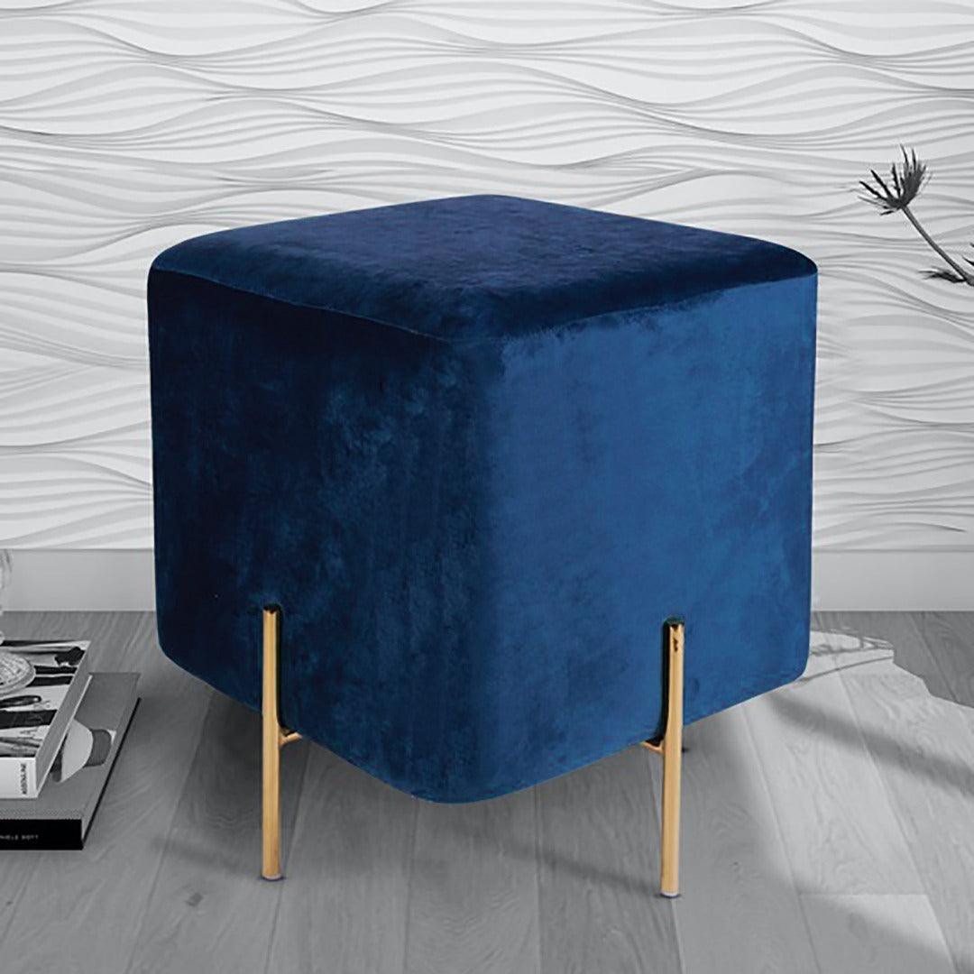 Royal Wooden stool With Steel Stand - Navy Blue - DecorStudio - Wooden Products