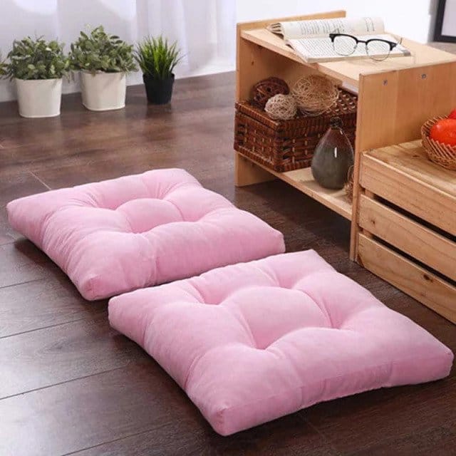 Pack of 2 Filled Square Shape Floor Cushions - Baby pink - DecorStudio -