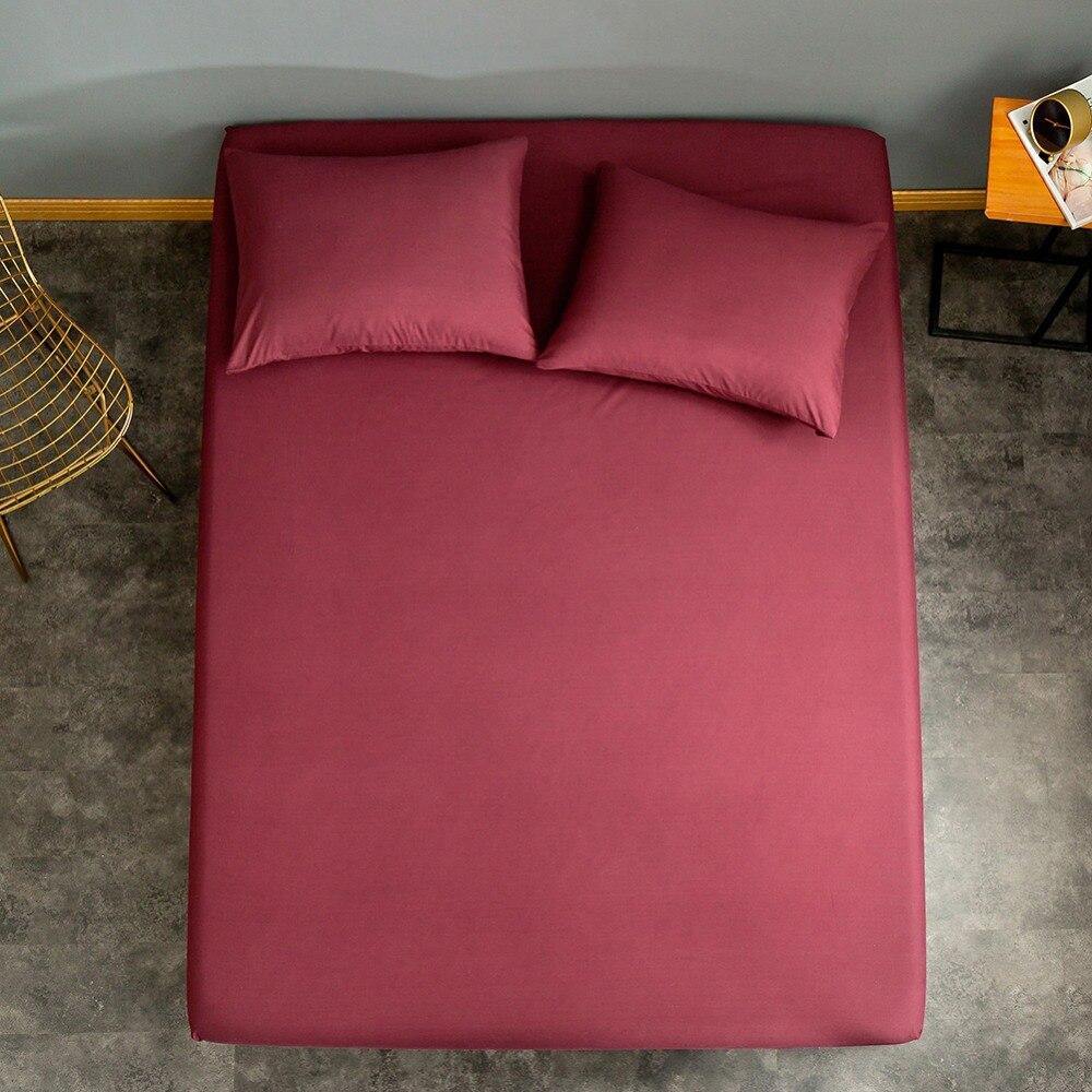 Solid Dyed Cotton Fitted Sheet with pillow covers- Maroon - DecorStudio - Fitted Sheet
