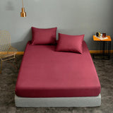 Solid Dyed Cotton Fitted Sheet with pillow covers- Maroon