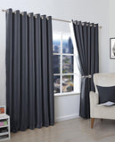 Pack of 2 Plain Dyed Eyelet Curtains with linning - Pure Black - DecorStudio - PLAIN DYED CURTAINS