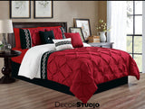 Artistically Embroidered Pintuck Red Duvet Covers Set - 8 Pieces