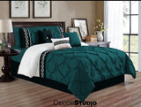 Artistically Embroidered Pintuck Teal Duvet Covers Set